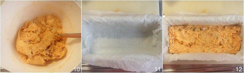 colocar a massa do bolo de abóbora em uma forma forrada com papel manteiga
