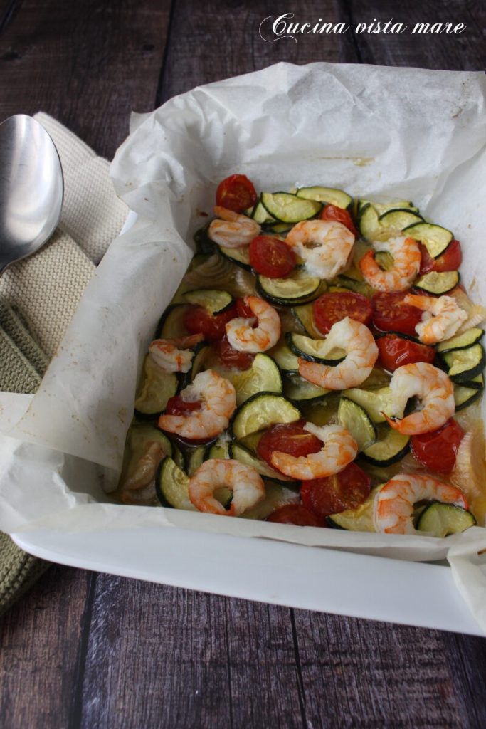 Camarões com abobrinhas e tomatinhos Cozinha vista mar