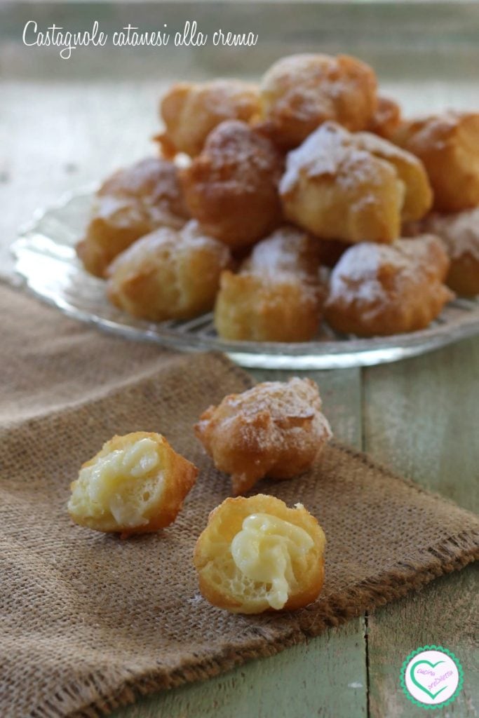 Castagnole catanesi com creme, frituras com creme, tortelli com creme