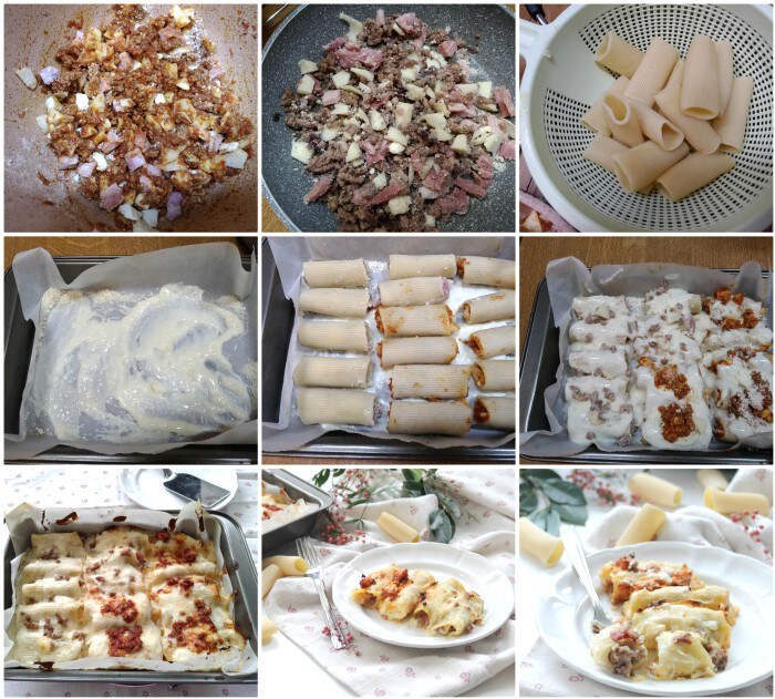 Paccheri com ragu branco e vermelho
