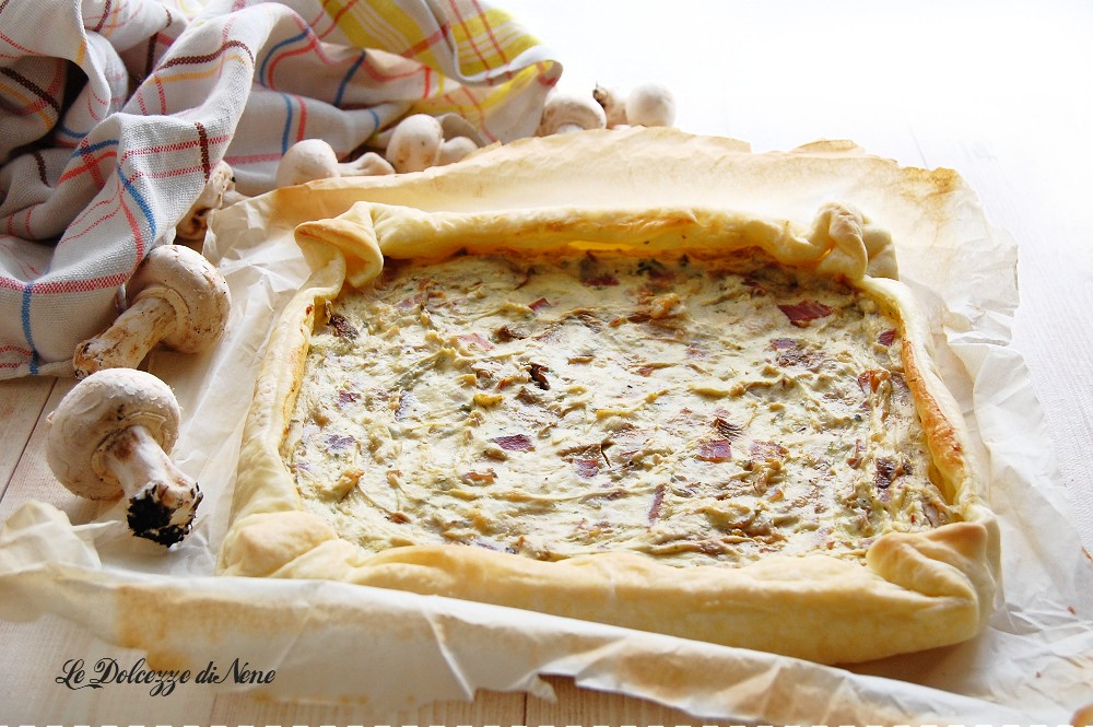 TORTA SALGADA COM RICOTA, COGUMELOS E SPECK