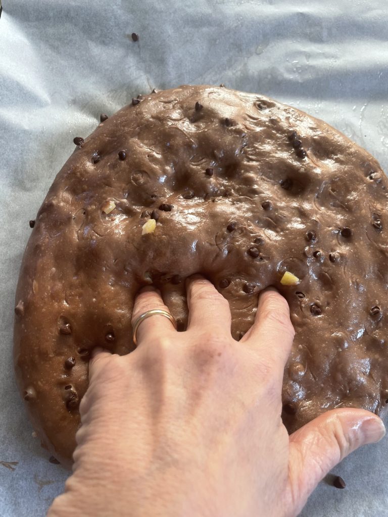 primeira extensão da focaccia doce de cacau