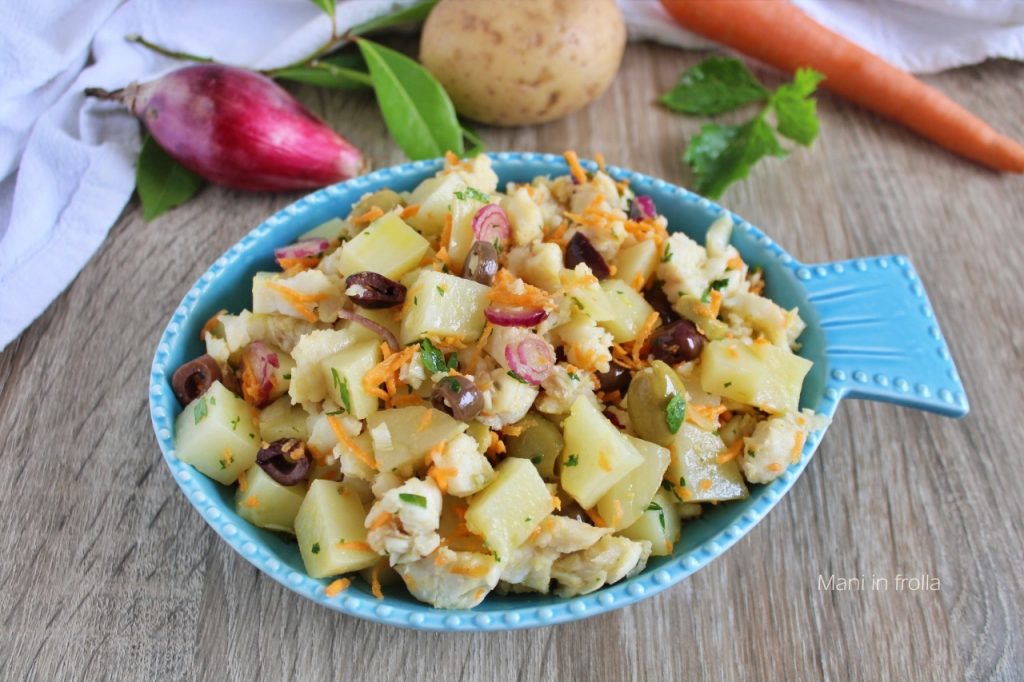 Merluza em salada com Batatas Cenouras e Azeitonas