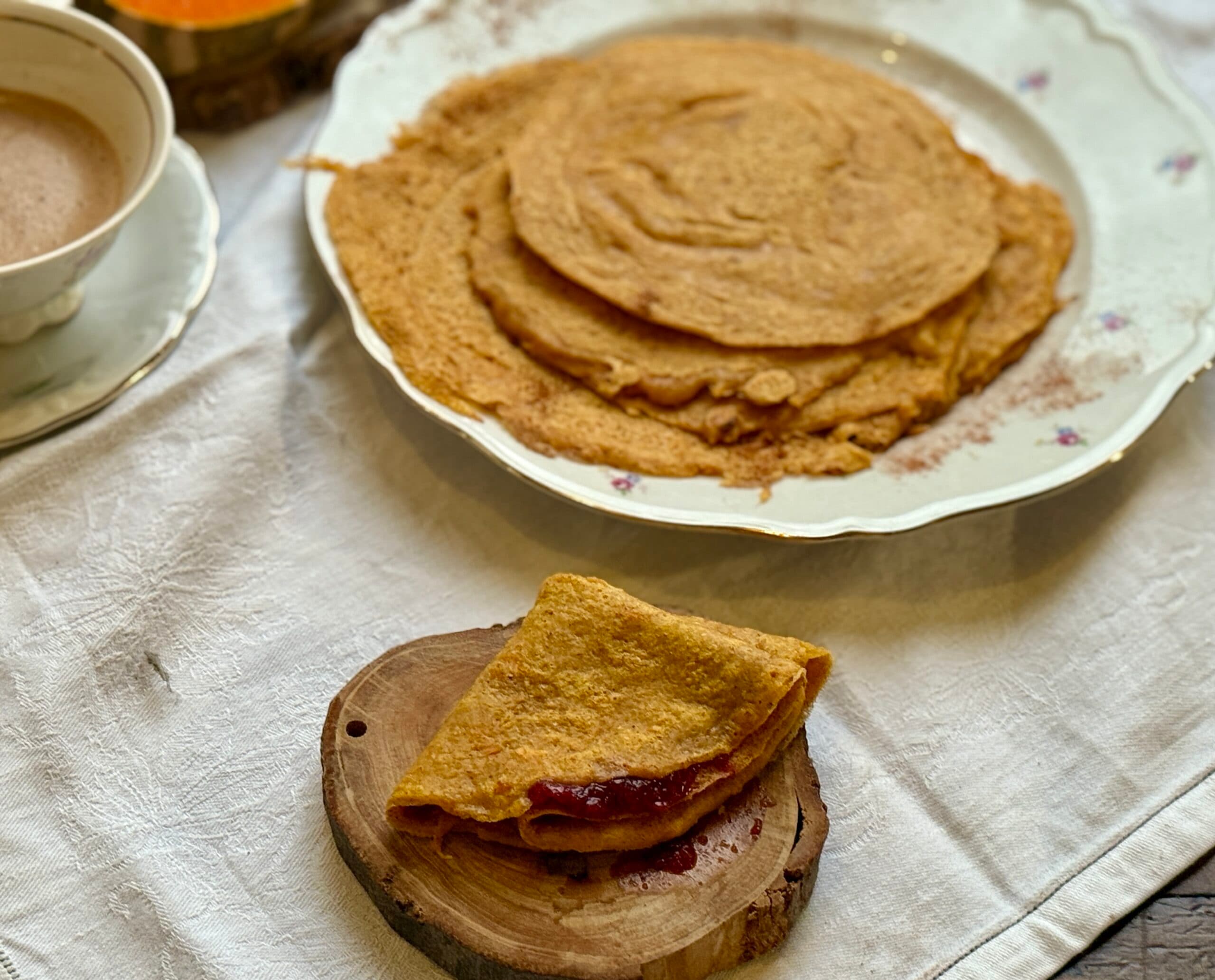 Crepes de abóbora veganas integrais