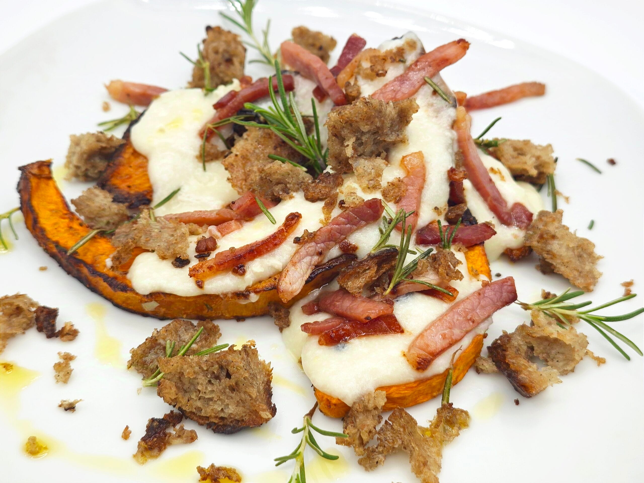 Abóbora com speck e gorgonzola
