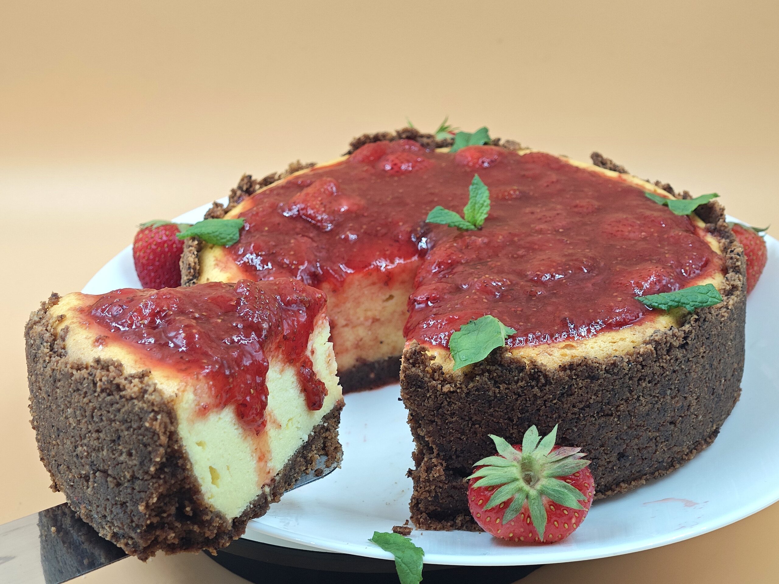 Cheesecake assada com morangos
