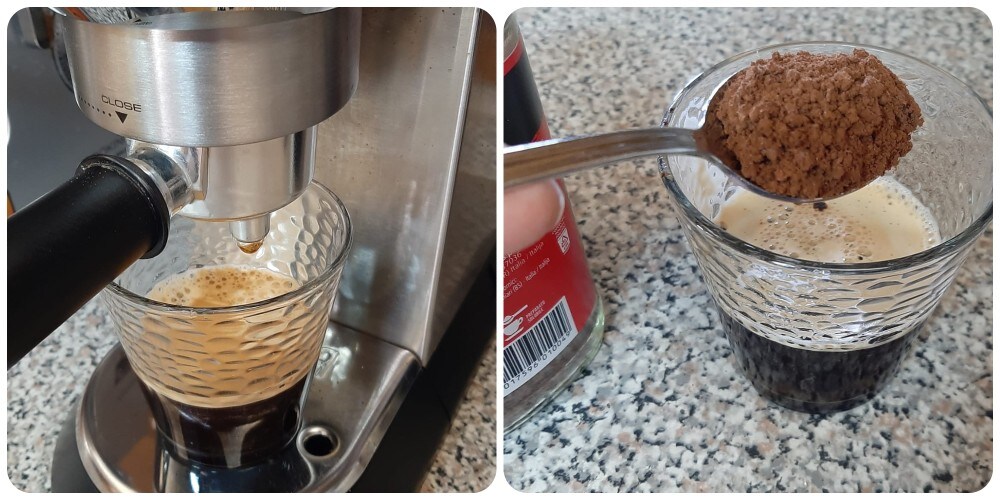 bolo de café com cobertura e gotas de chocolate
