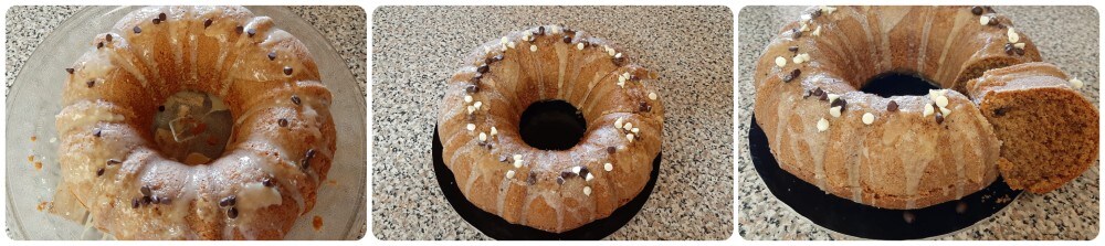 bolo de café com cobertura e gotas de chocolate