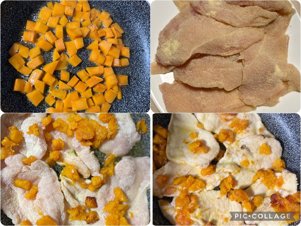 preparação de escalopes de frango com abóbora