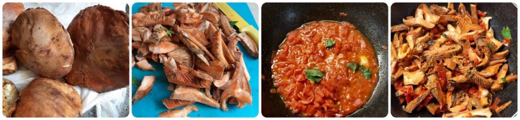 Cogumelos na frigideira com tomatinhos