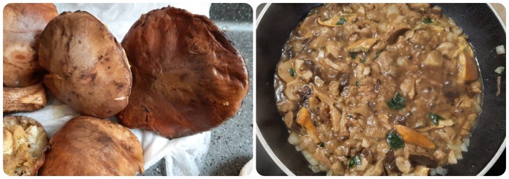 Crepes com cogumelos mistos salteados