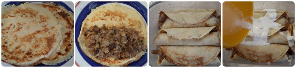 Crepes com cogumelos mistos salteados