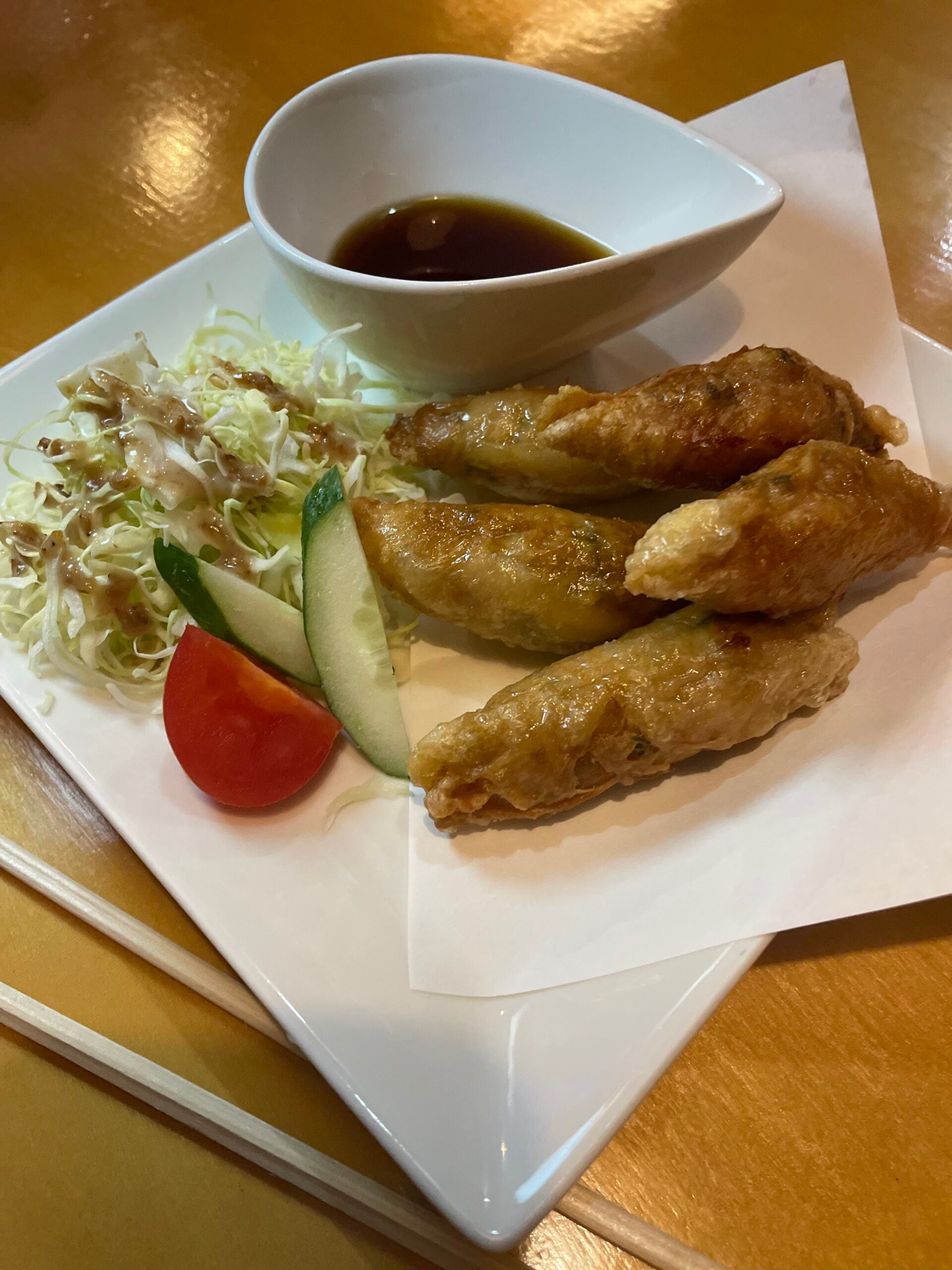 Toriwaka, gyoza com pele de frango