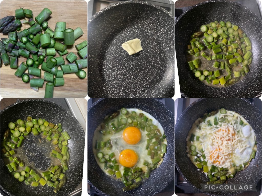 ovos e aspargos na frigideira