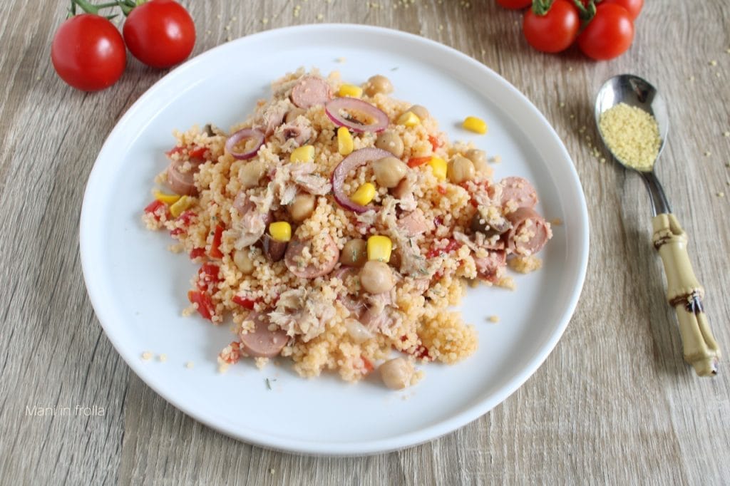 Cuscuz com Tomates, Atum, Grão-de-bico e Milho