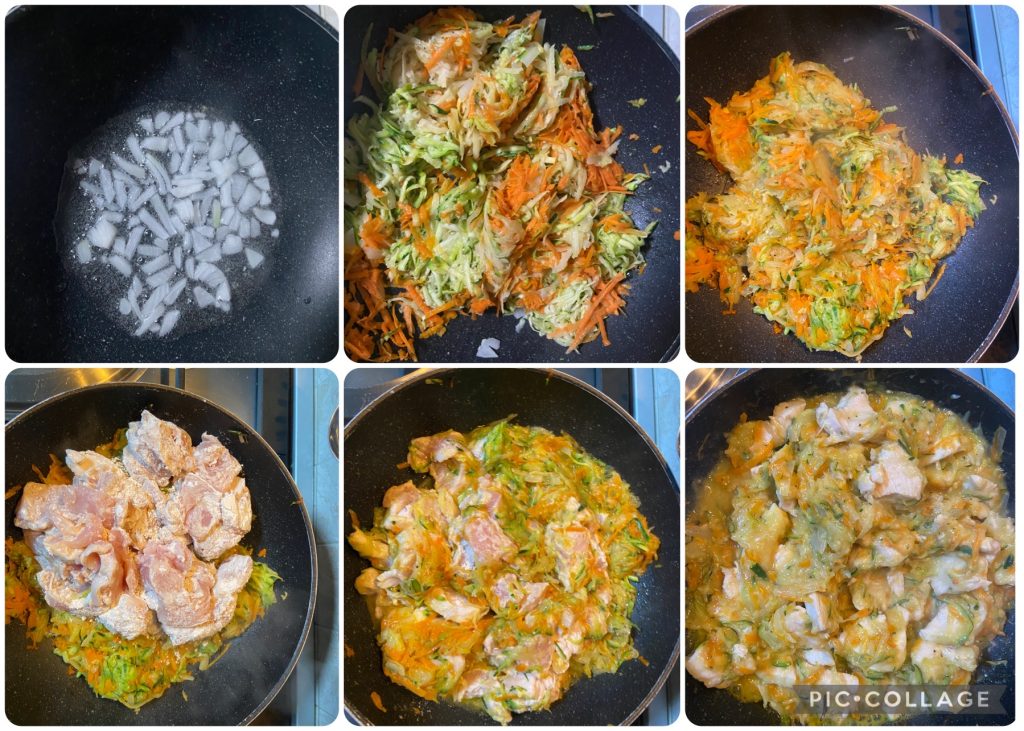 Tirinhas de frango com legumes ralados
