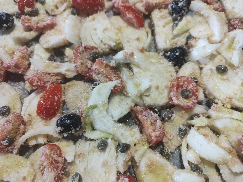 Funcho gratinado à mediterrânea