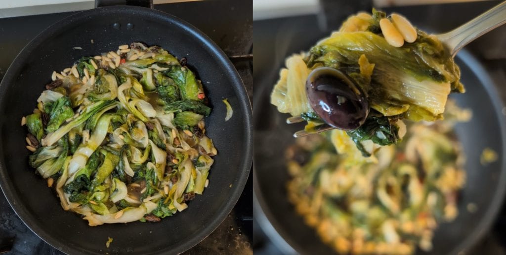 Escarola na frigideira à napolitana