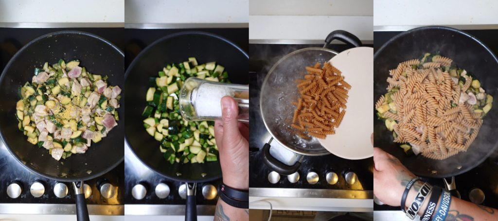 Macarrão com Abobrinha e Atum Fresco Selado Receita de Verão Rápida