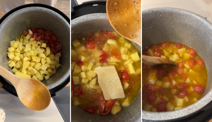Macarrão e batatas no multicooker