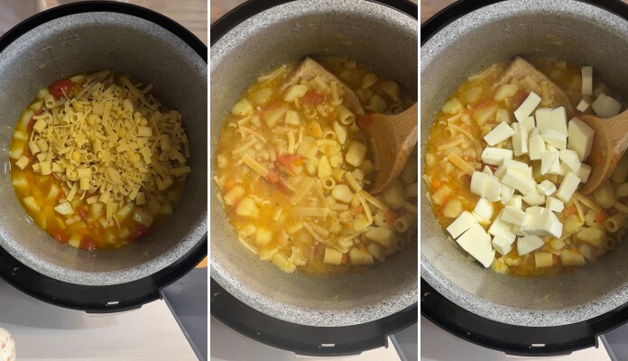 Macarrão e batatas no multicooker