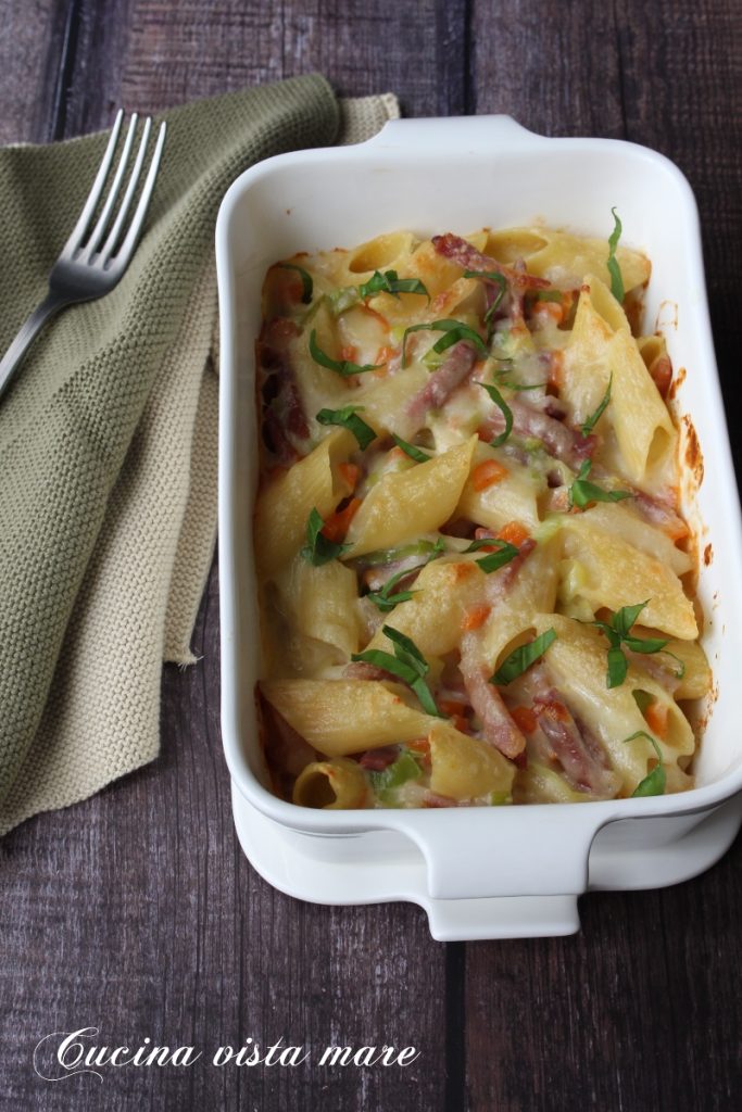 Macarrão gratinado com presunto cru Cozinha vista mar