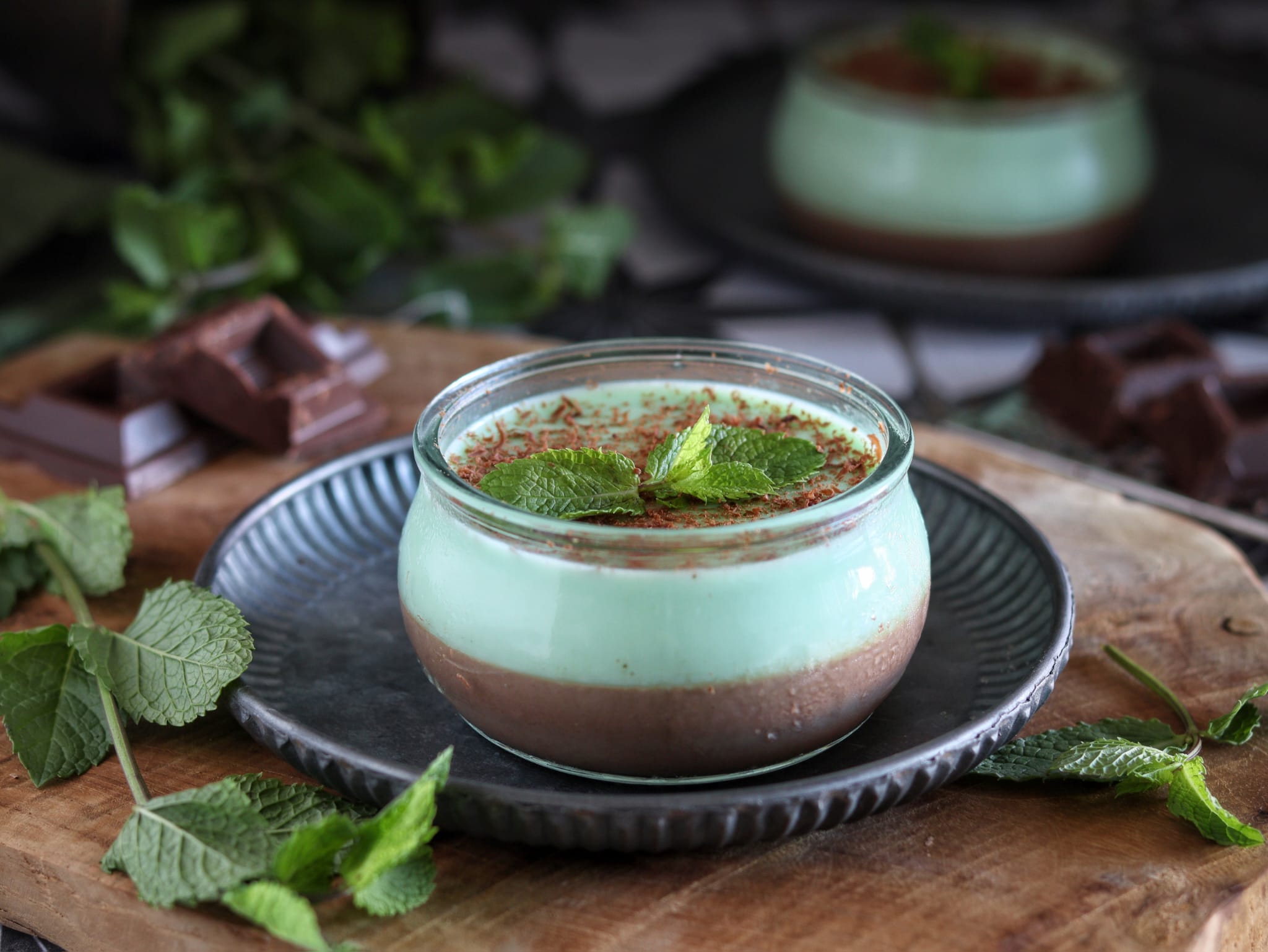 Panna cotta de menta e chocolate
