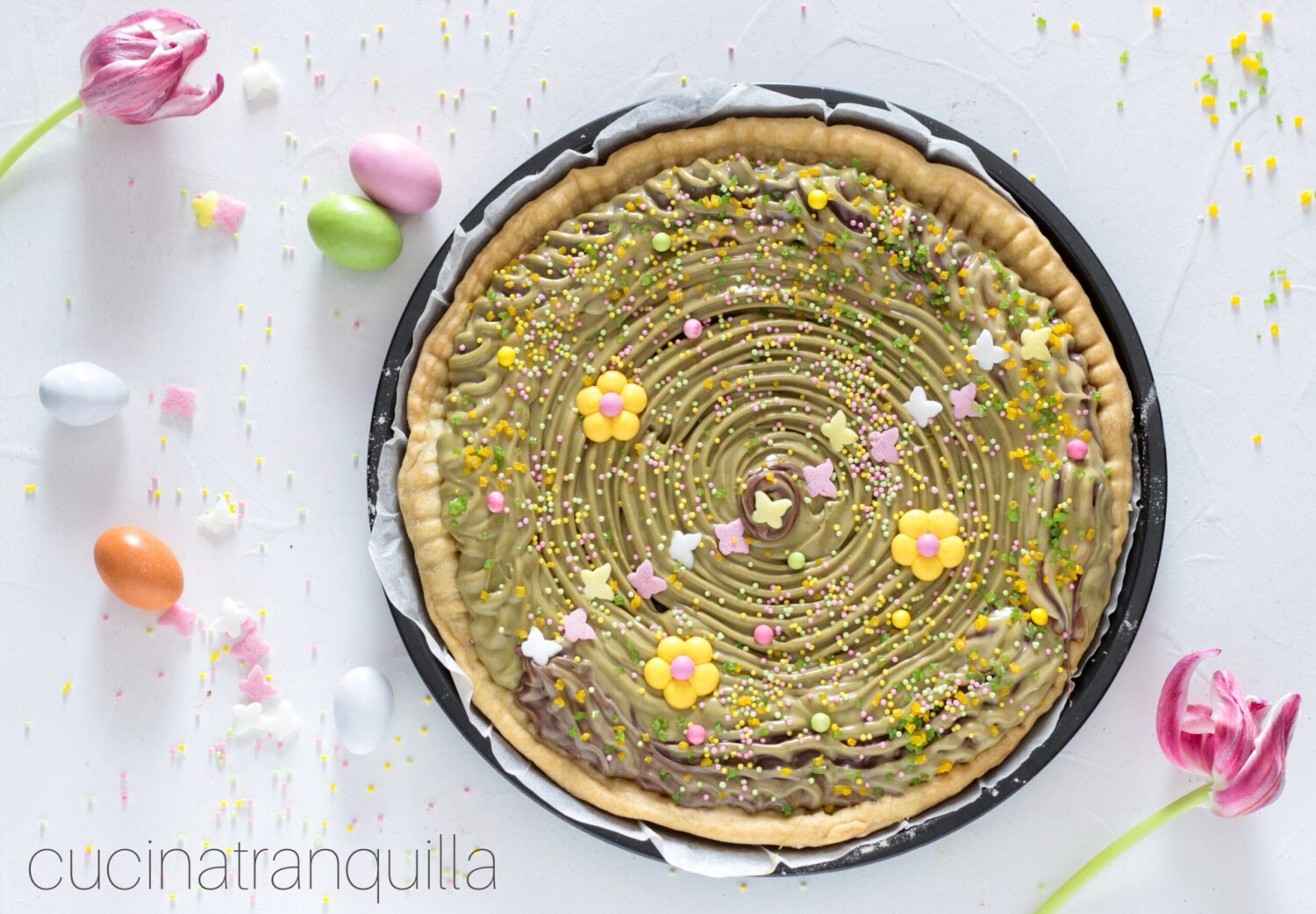 Torta de massa brisée e creme de pistache