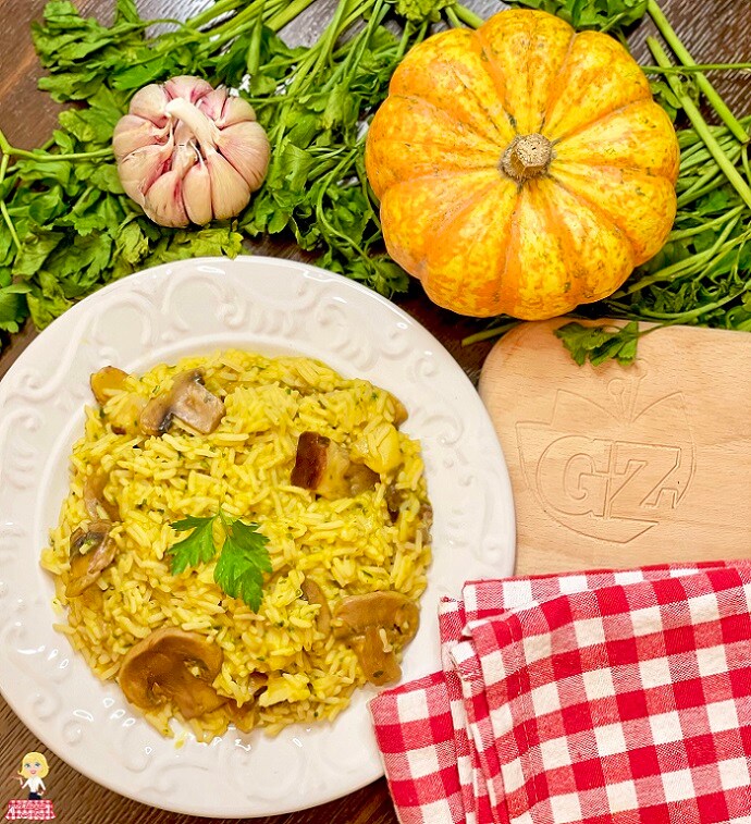 RISOTO cremoso ABÓBORA E COGUMELOS