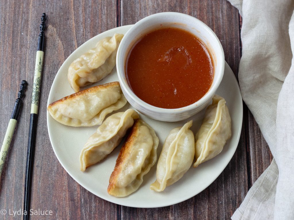 Ravioli chineses na chapa