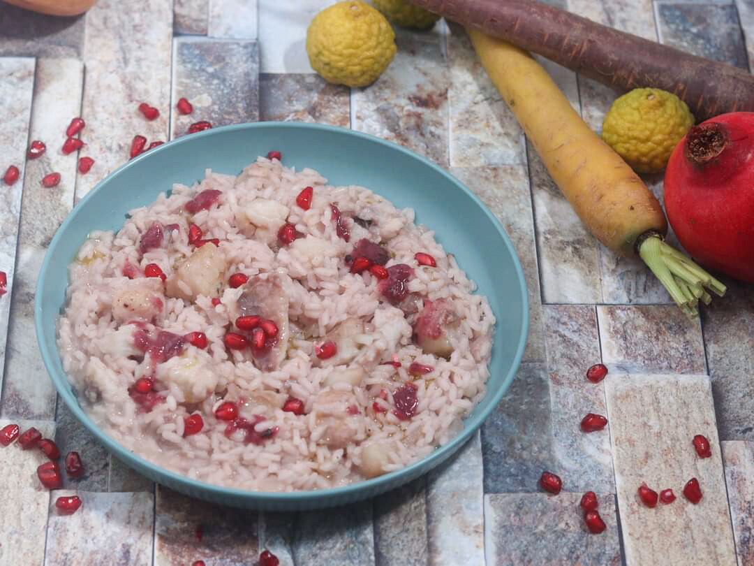 Risoto de romã e tamboril