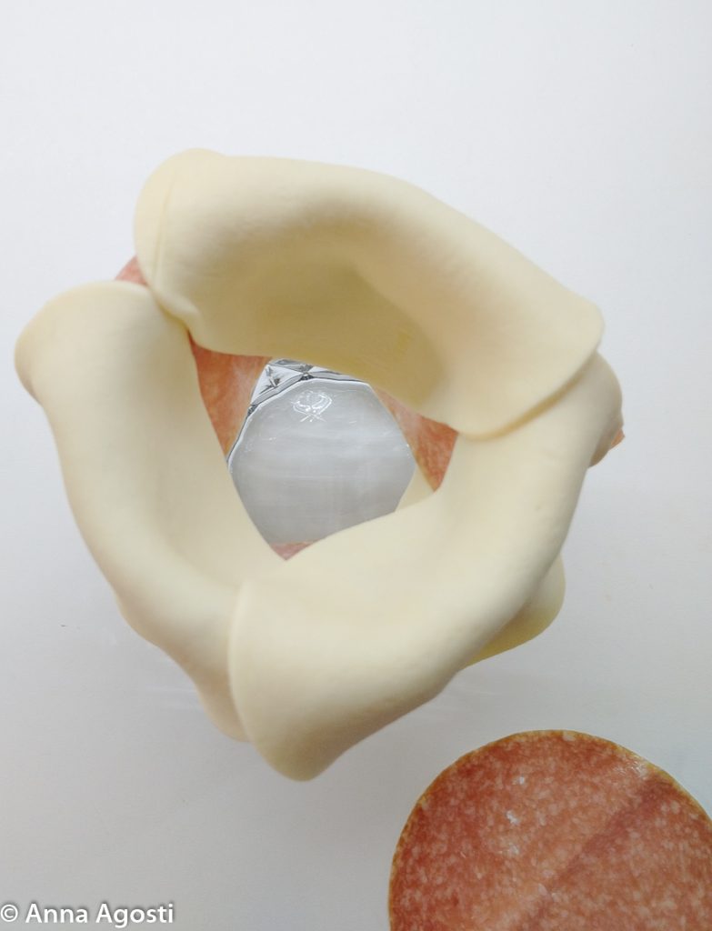 Rosas de massa folhada e salame
