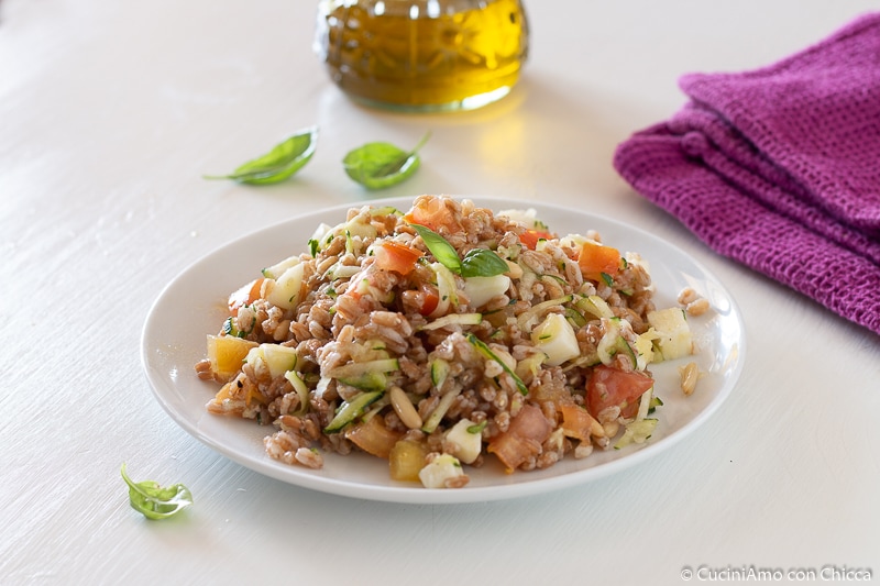 SALADA DE FARRO COM ABOBRINHAS E TOMATES