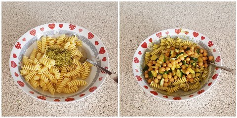 Salada de macarrão com grão-de-bico e abobrinha, preparação