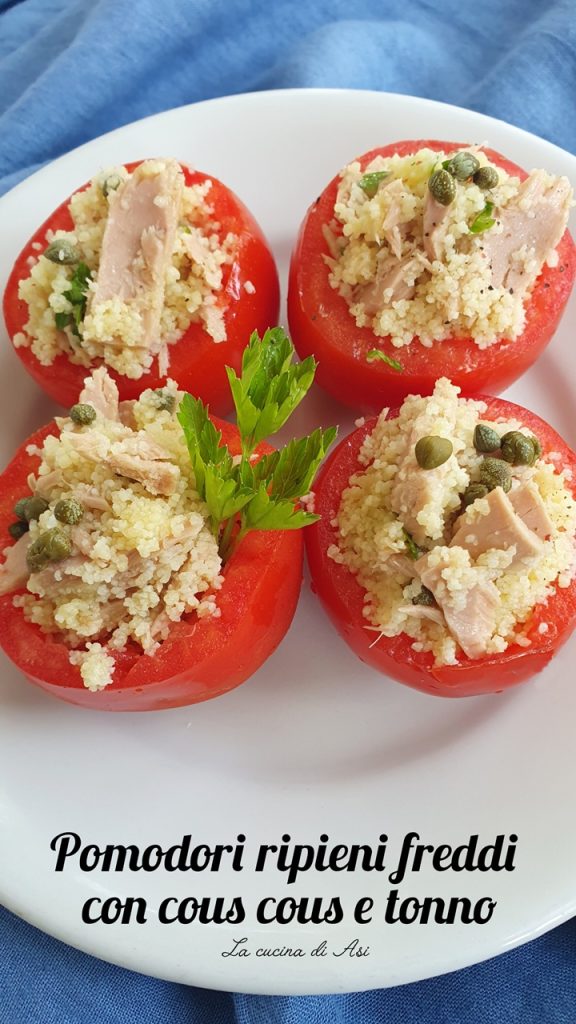Tomates recheados frios cuscuz e atum