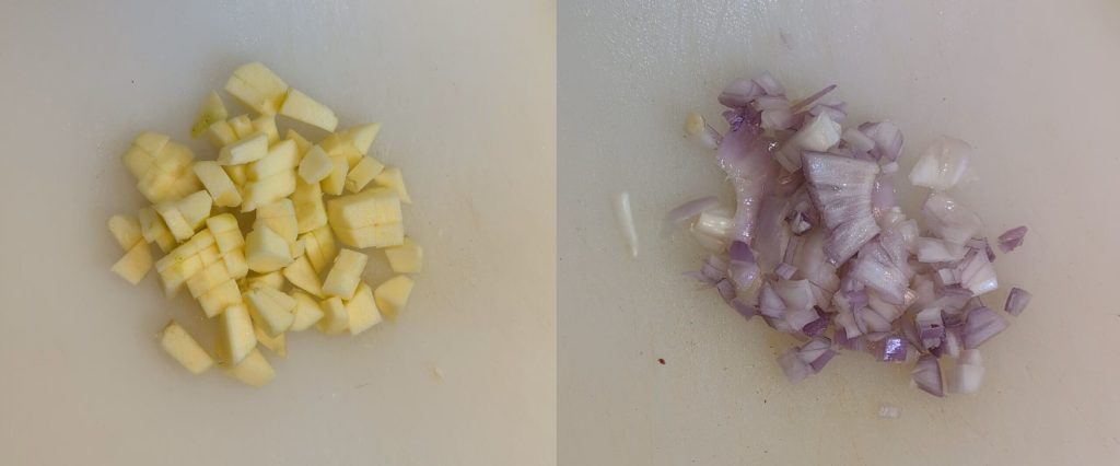 Torrada com fígado de galinha, conhaque e maçã