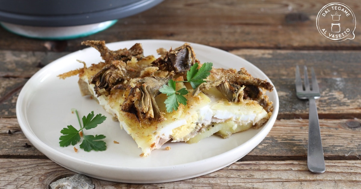 Torta de alcachofra e batata na fritadeira a ar