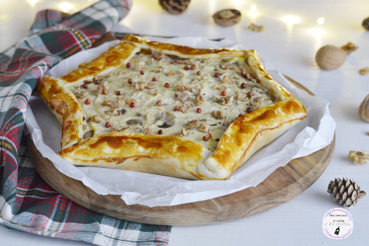 Torta com ricota cogumelos e salmão