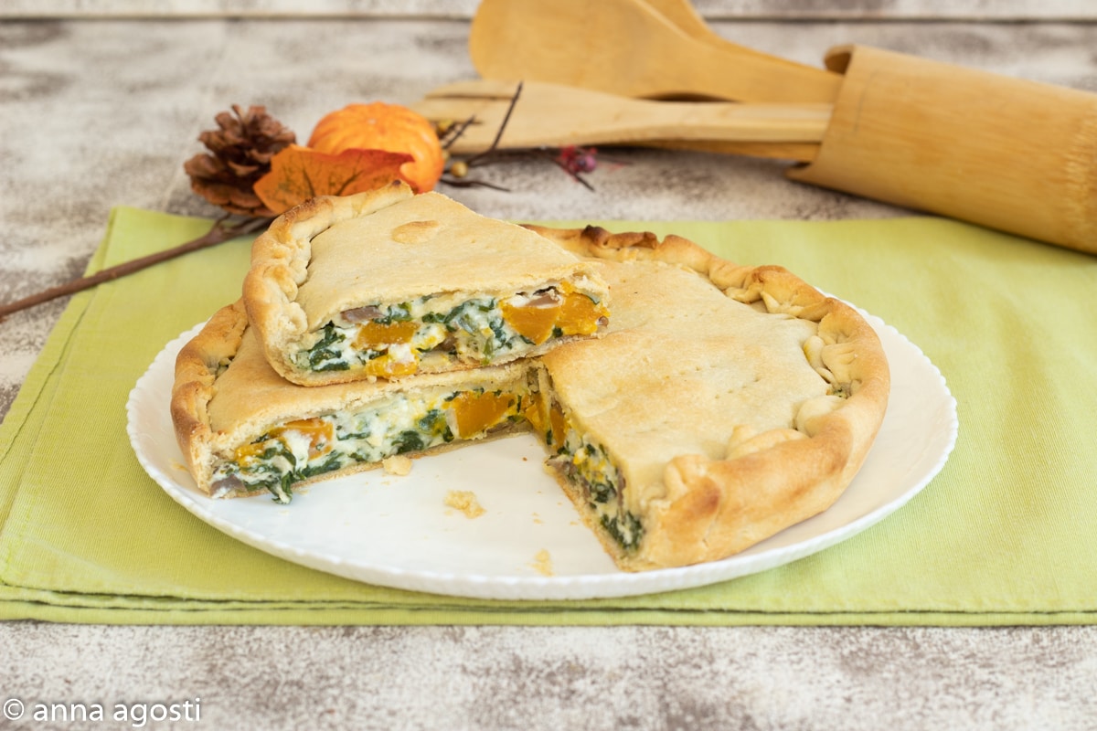 Torta Salgada de Abóbora, Espinafre e Cogumelos