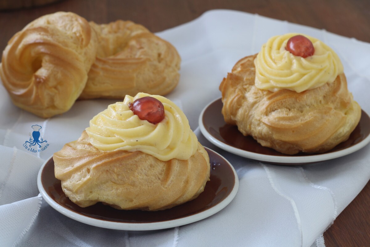 Zeppole assadas com massa choux com óleo, também com fritadeira a ar