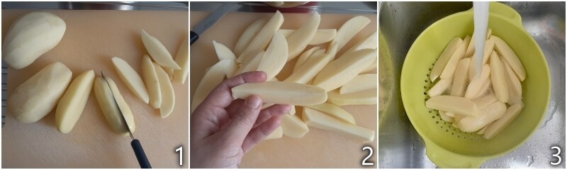 a. cortar e lavar as batatas para remover o amido