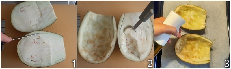 a. esvaziar as berinjelas da polpa