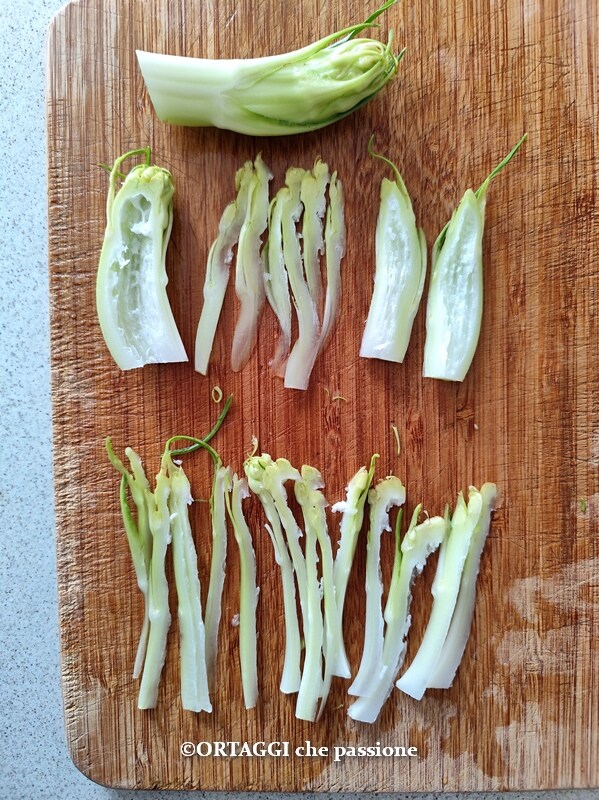 Cortar finamente as puntarelle