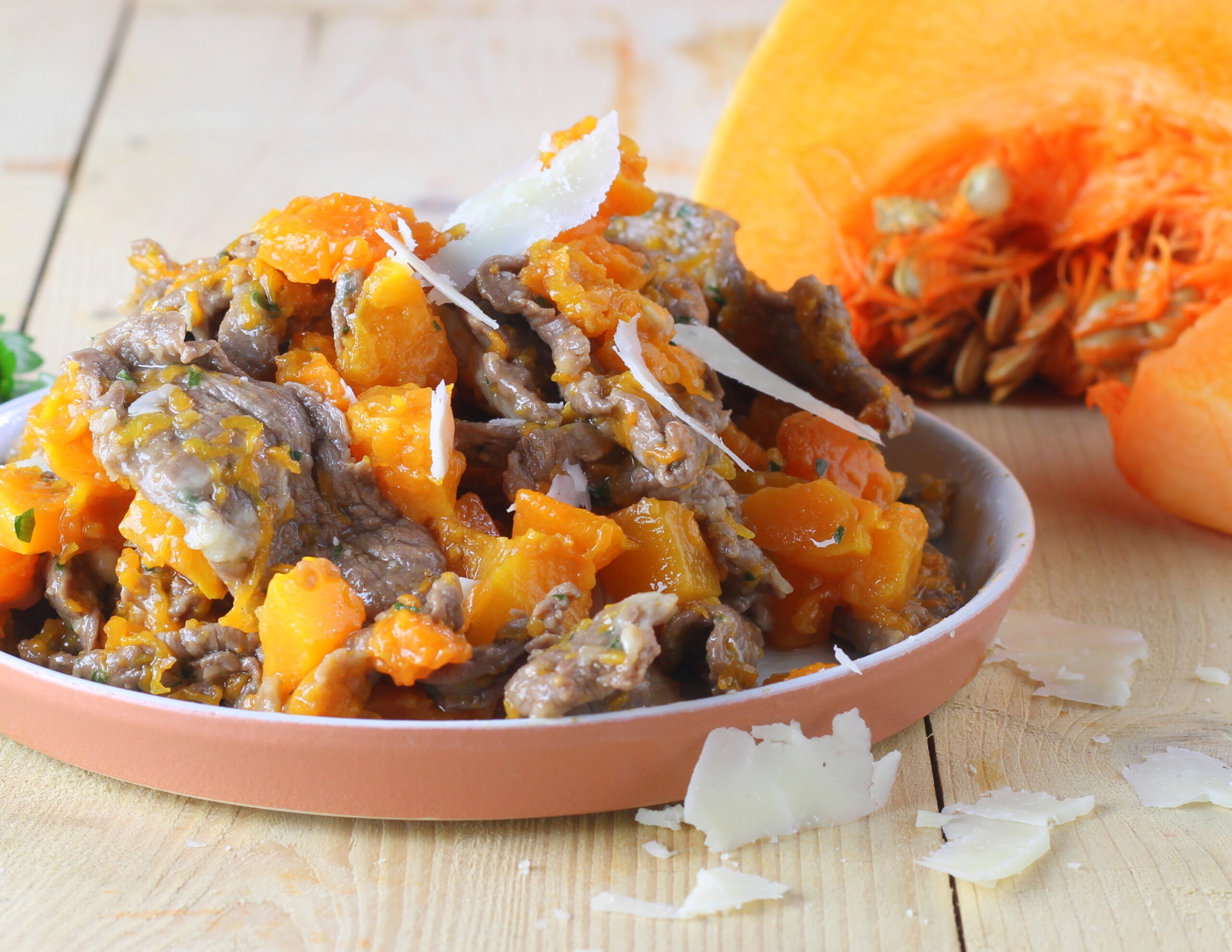 Tirinhas de carne com abóbora