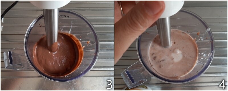 b. bater Nutella e creme de leite com o mixer para fazer a mistura do sorvete