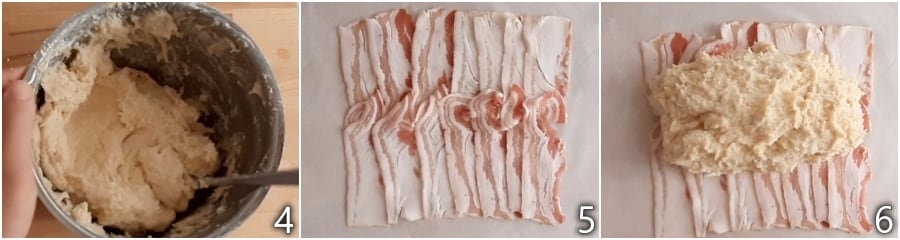b. colocar o rolo de frango nas fatias de bacon
