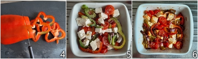 b. cozinhar feta e legumes assados ou na air fryer