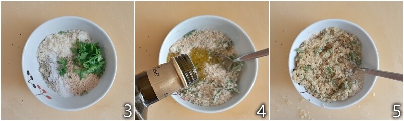 b. preparar a cobertura com farinha de rosca, parmesão e ervas aromáticas