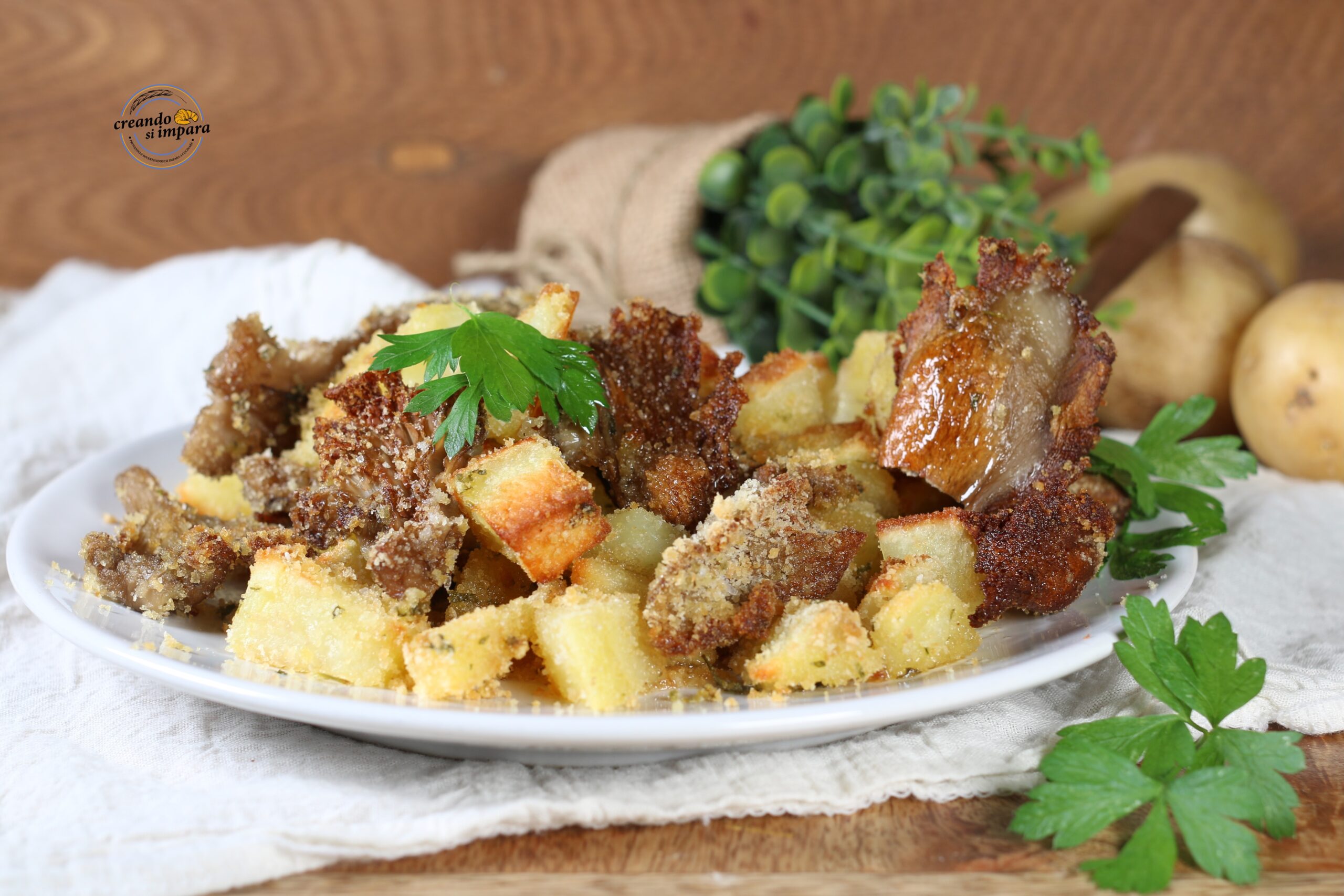Batatas e cogumelos areados