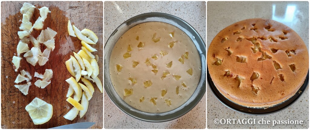 bolo de limão com pedaços de cítrico na superfície